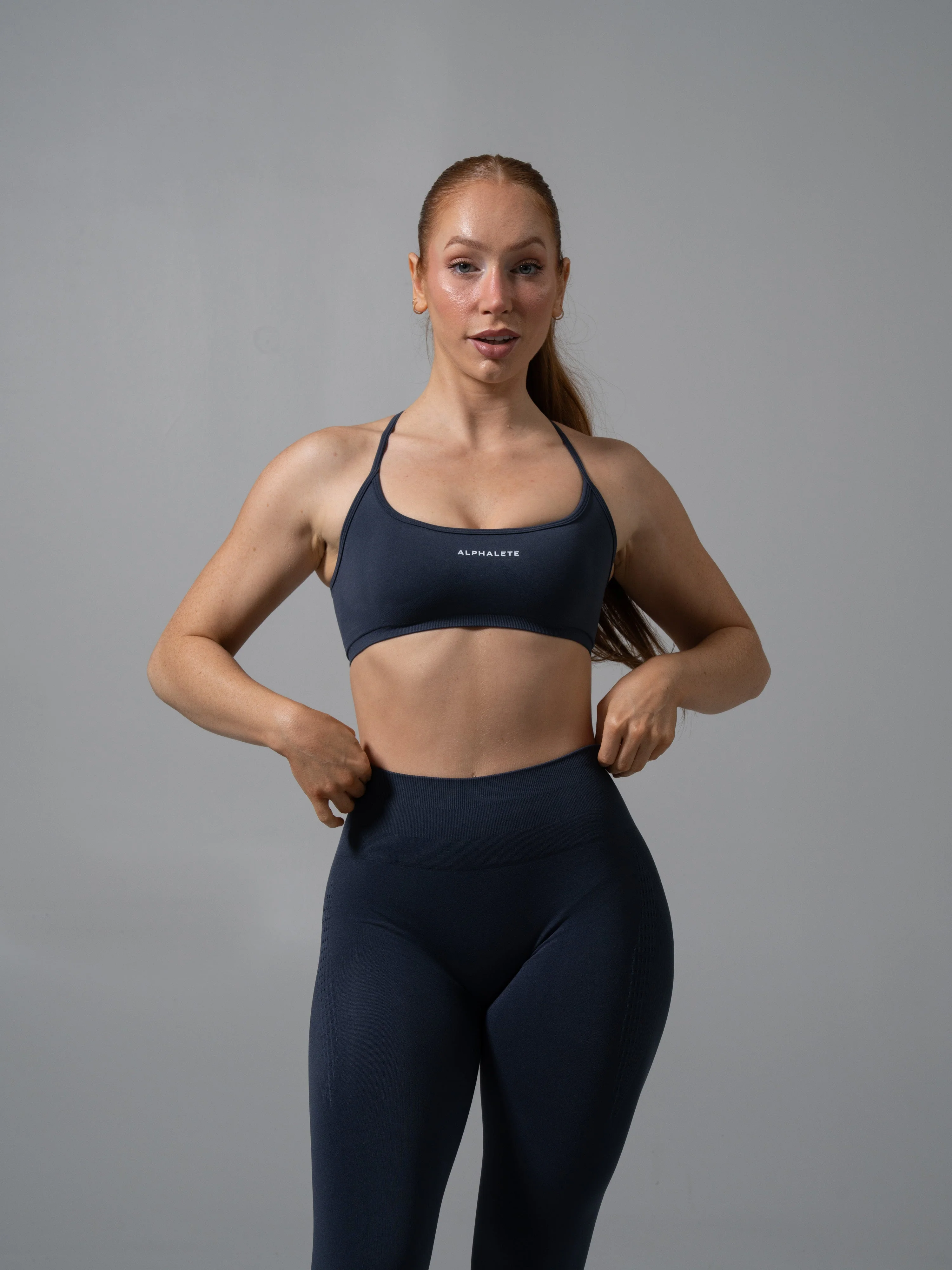 Amplify Open Back Bra - Dusty Navy