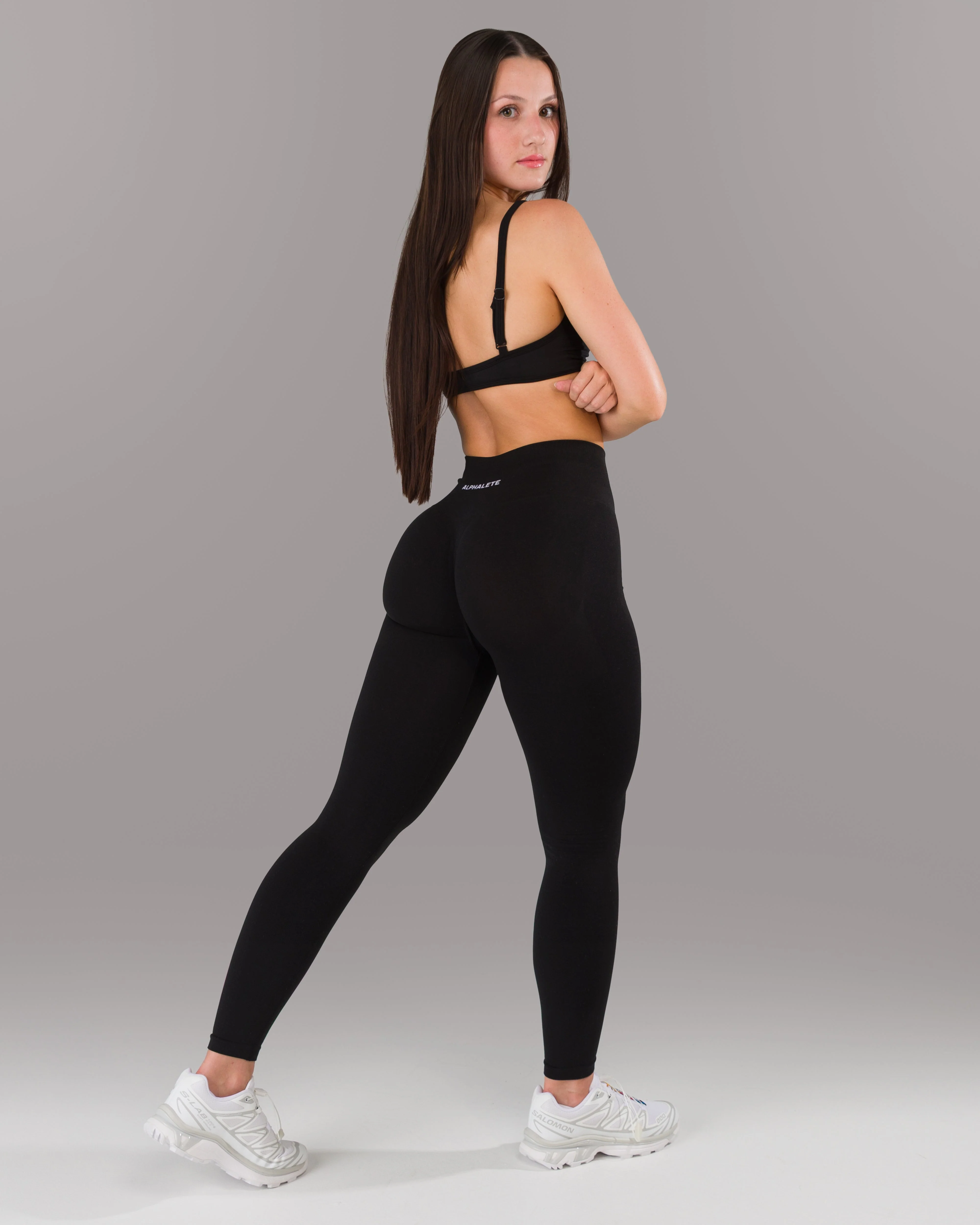 Pump Mid Rise Legging - Black w/ Logo - Image 3