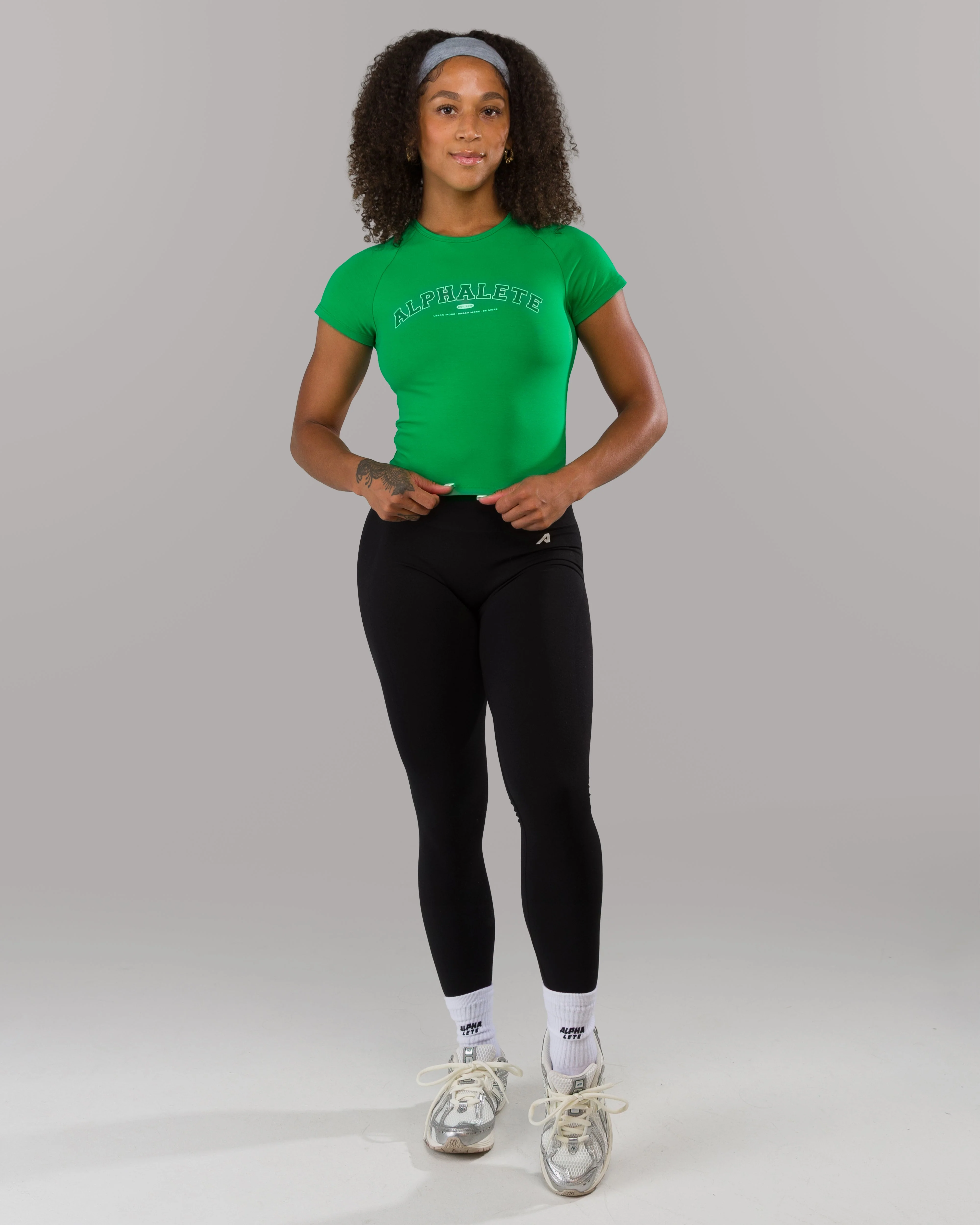 Varsity Baby Tee - Emerald Green - Image 4