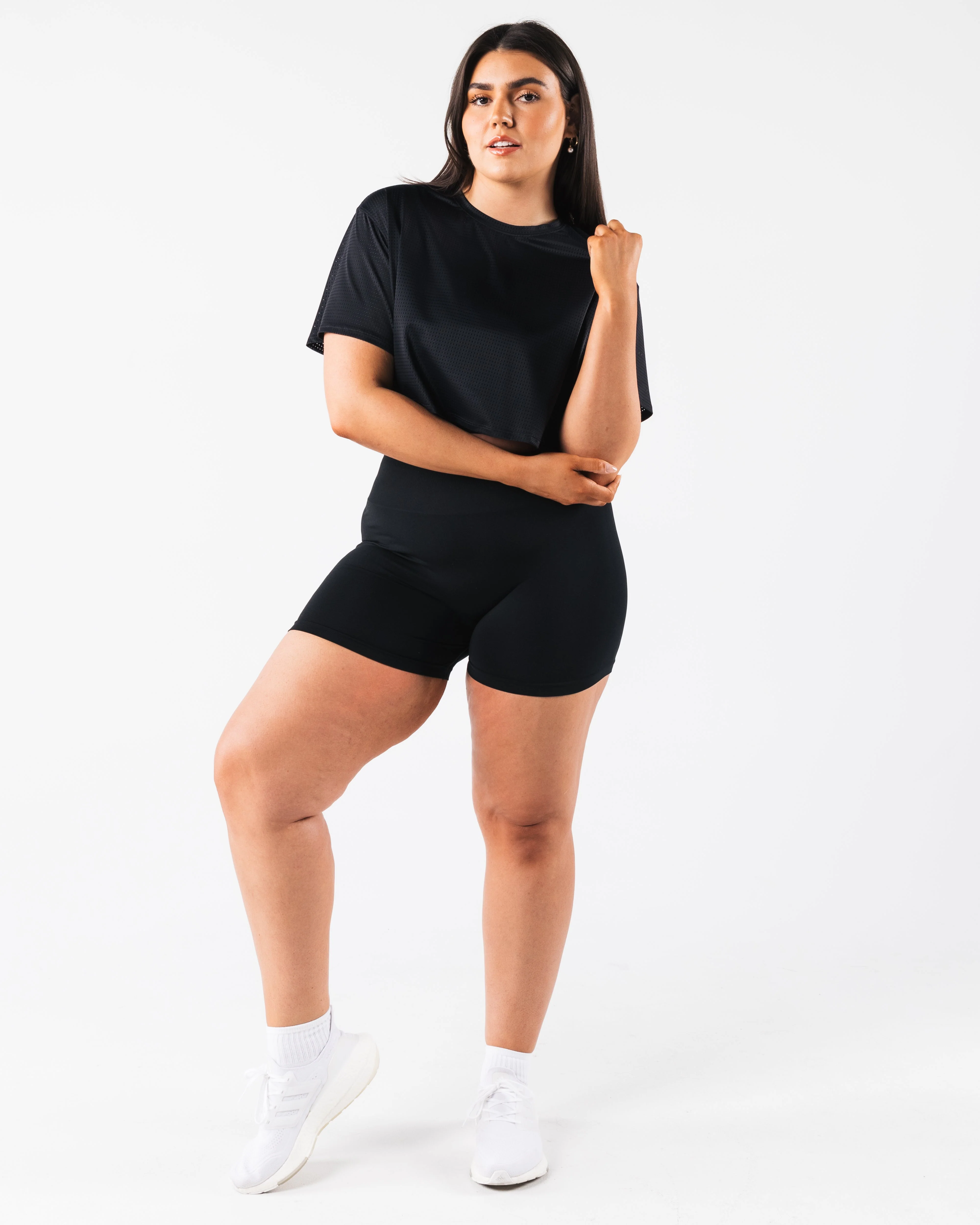 Margo Mesh Crop Tee - Black - Image 2