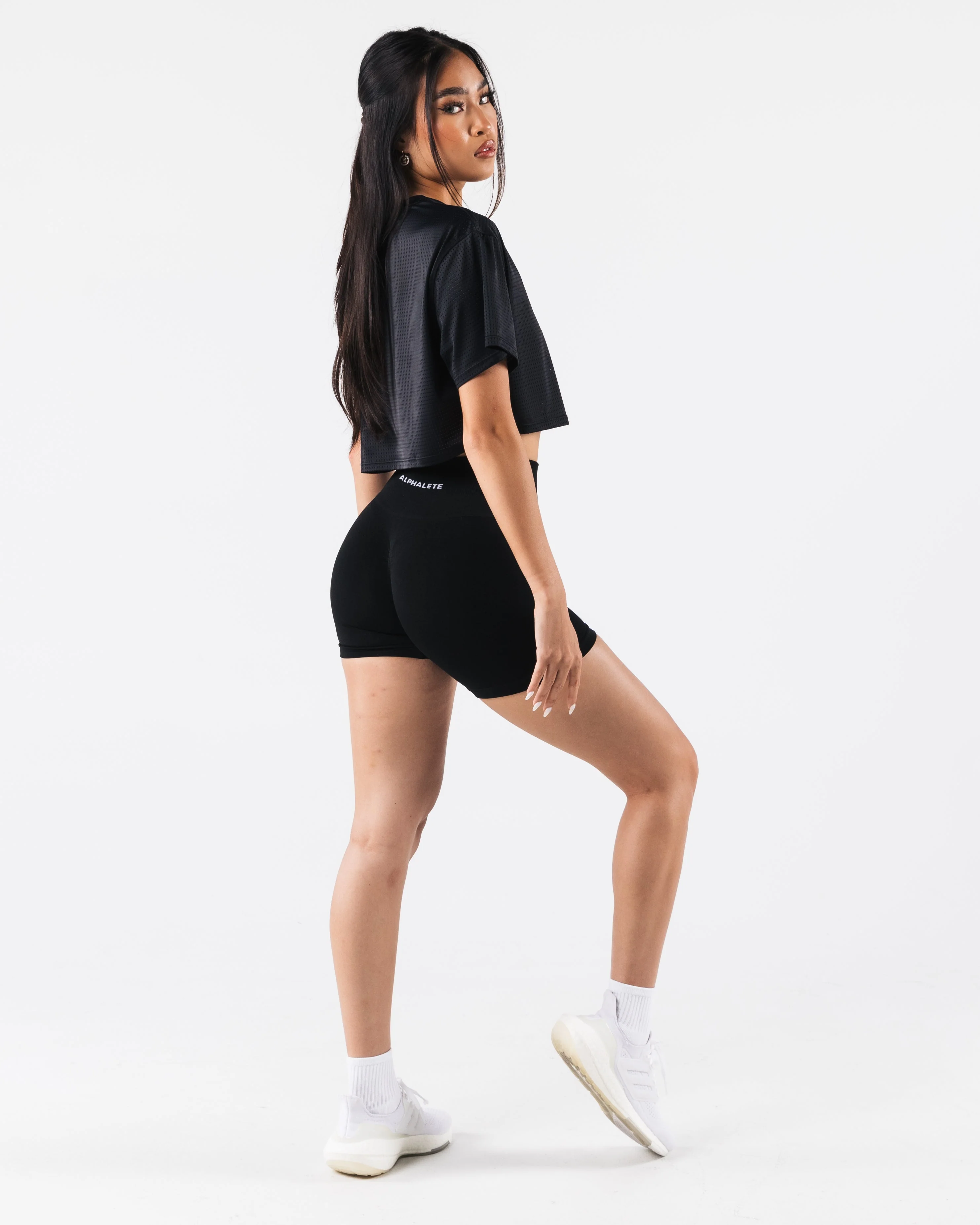 Margo Mesh Crop Tee - Black - Image 3