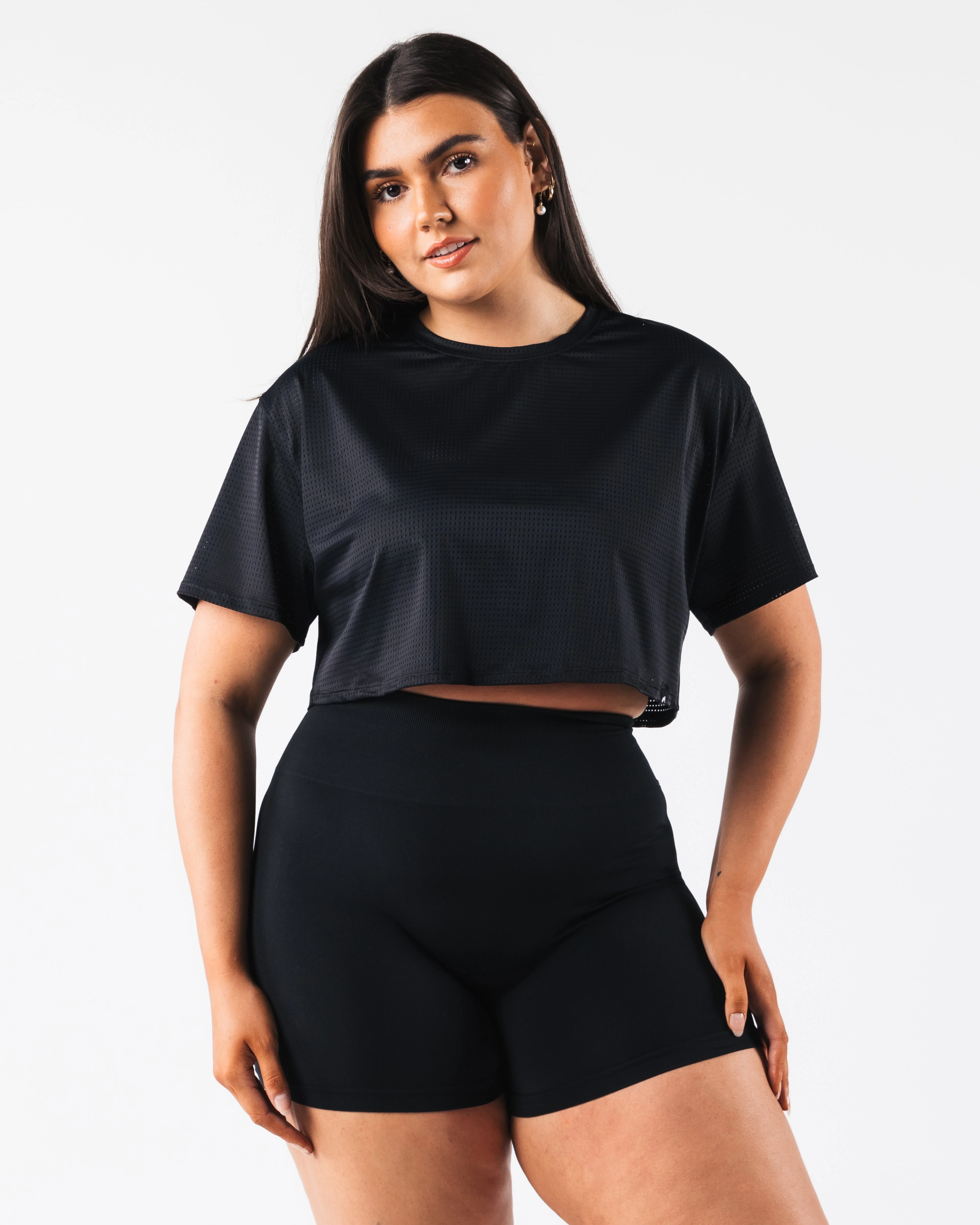 Margo Mesh Crop Tee - Black - Image 4