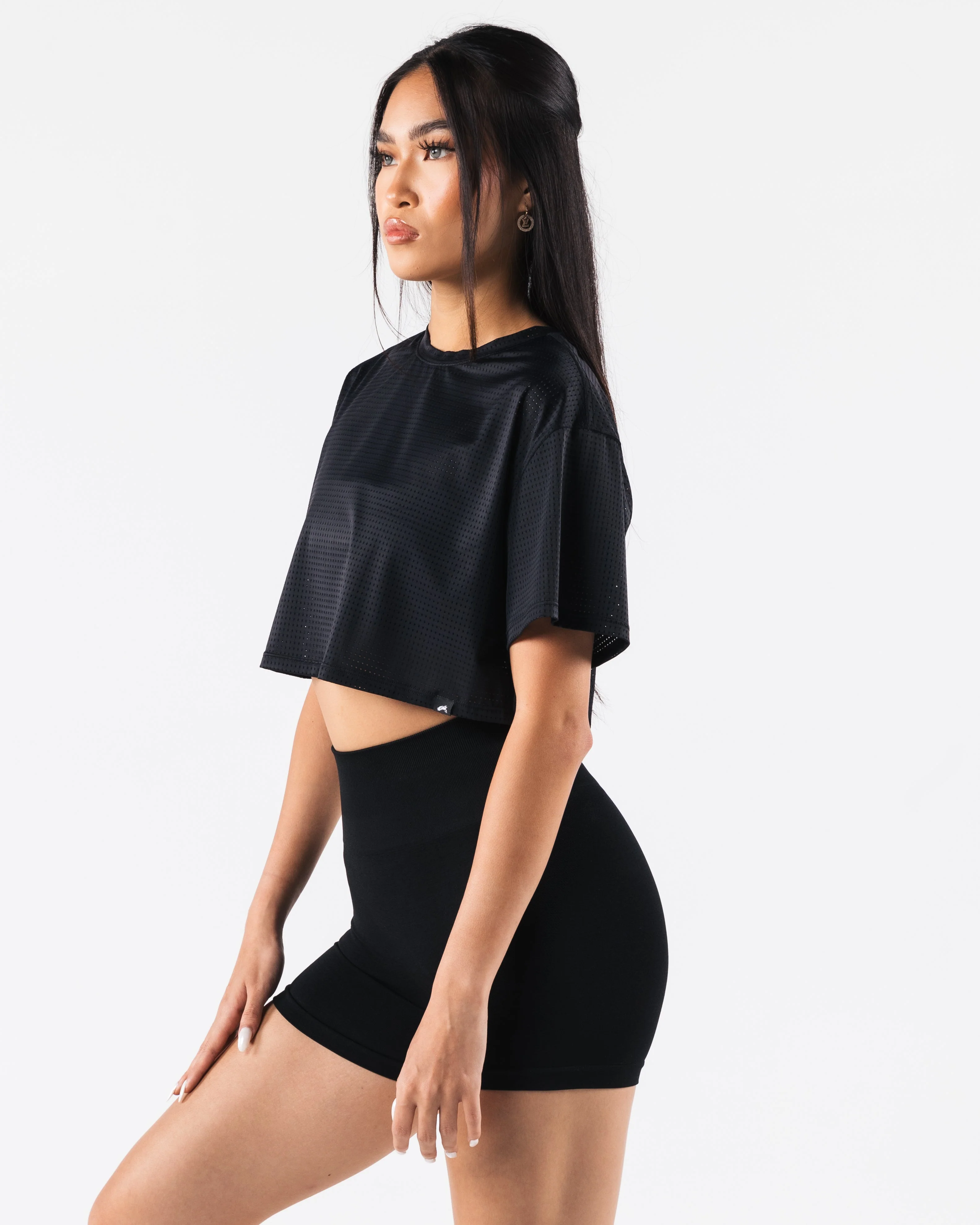 Margo Mesh Crop Tee - Black - Image 5