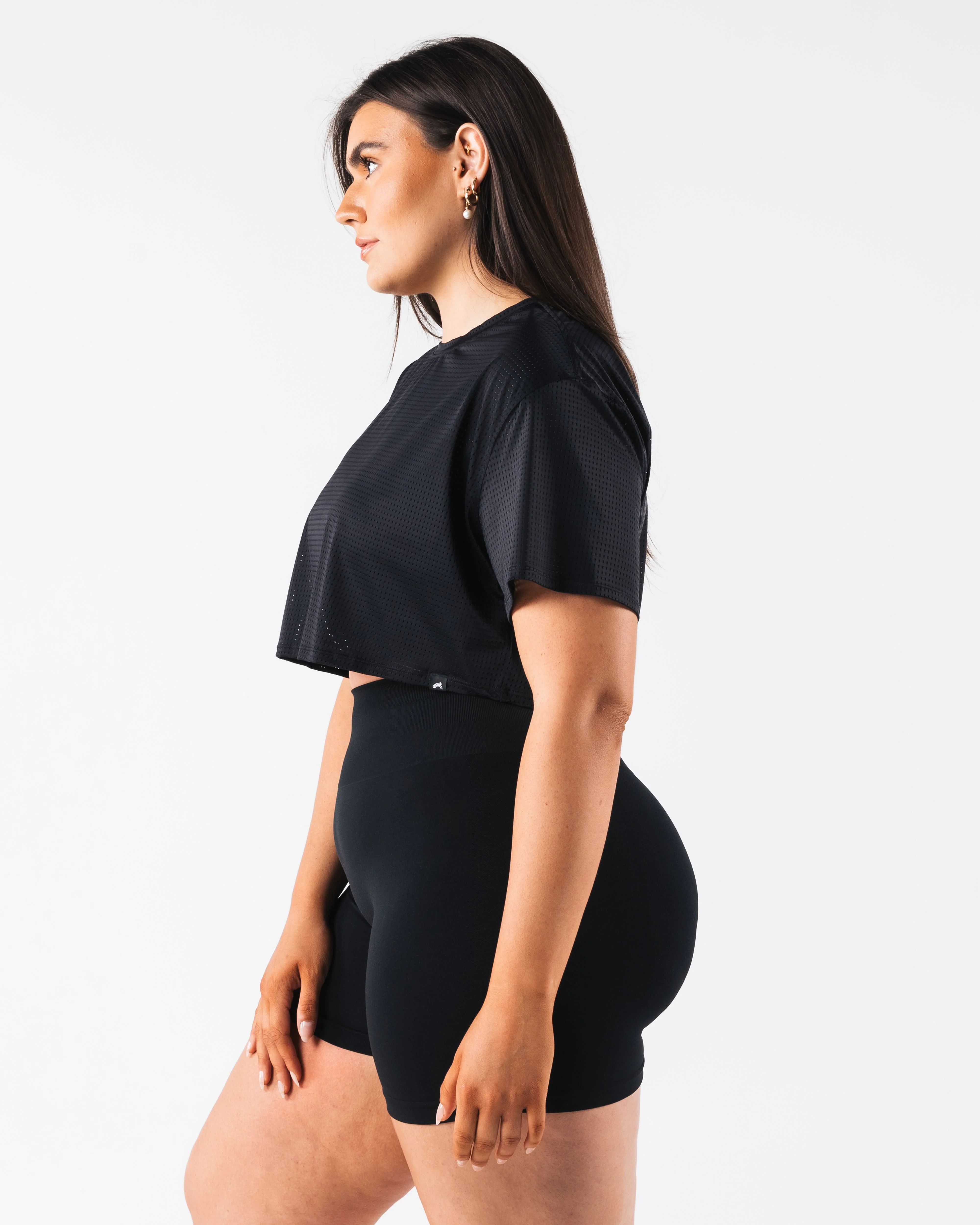 Margo Mesh Crop Tee - Black - Image 6
