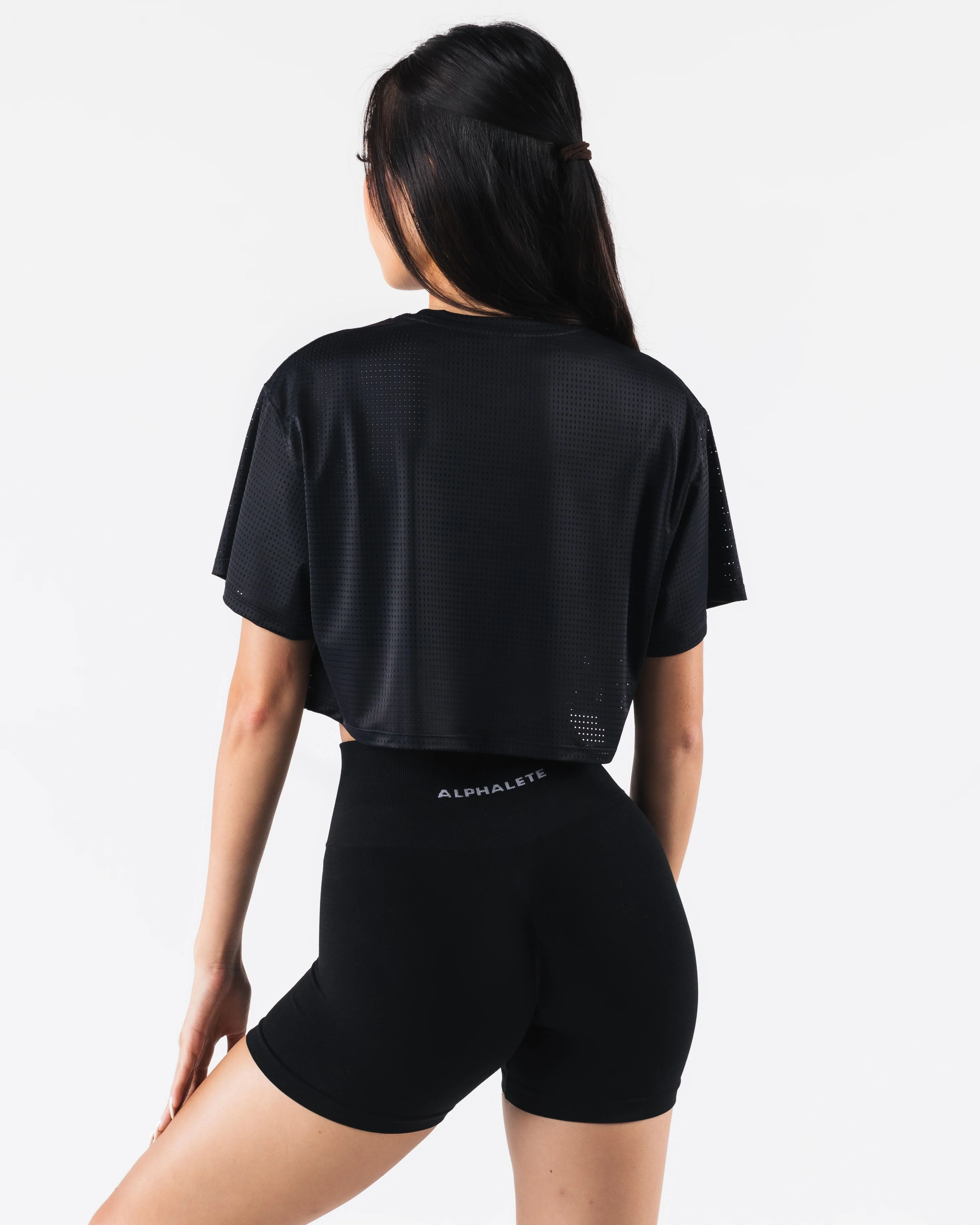 Margo Mesh Crop Tee - Black - Image 7