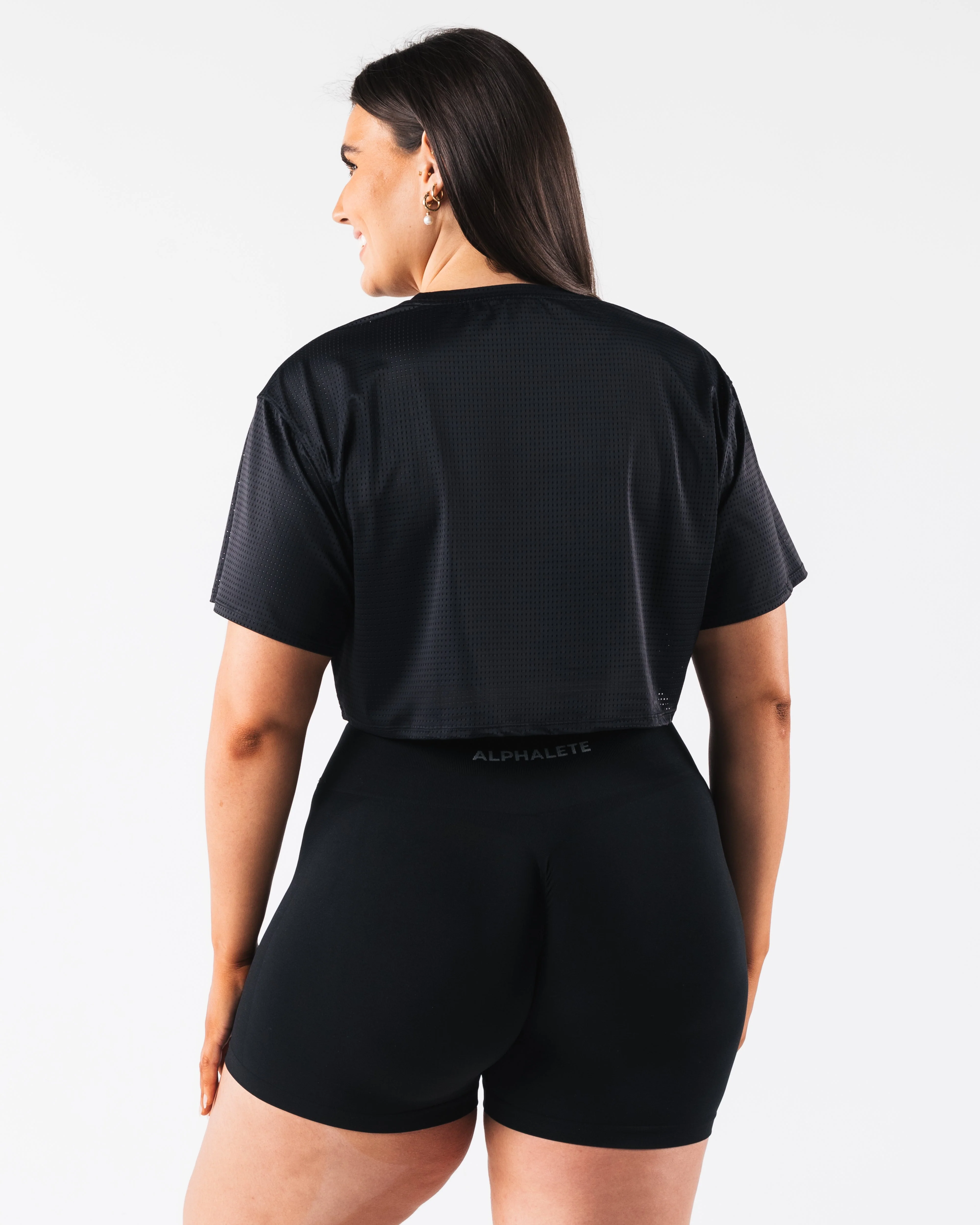 Margo Mesh Crop Tee - Black - Image 8