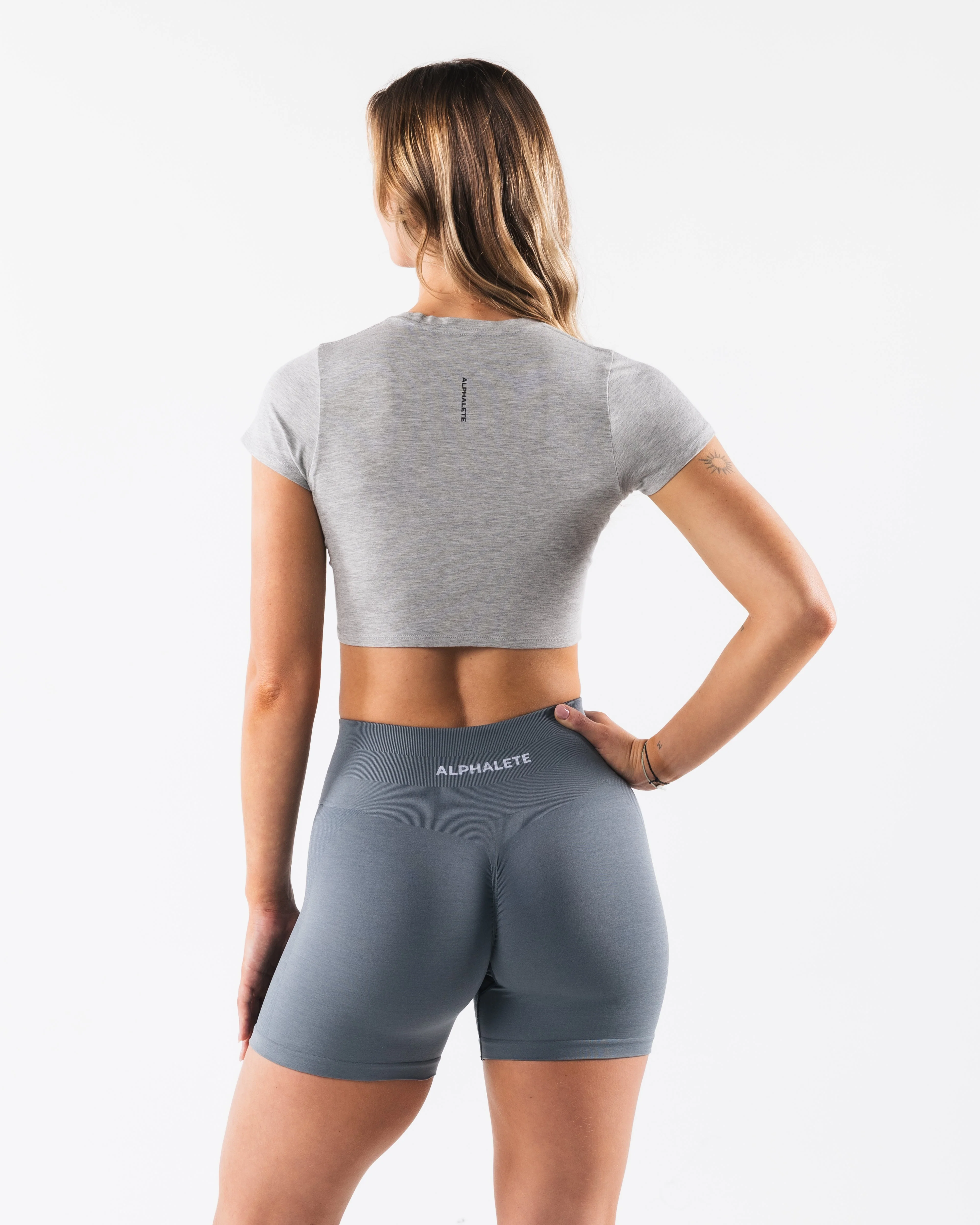 OT Crop Tee - Light Heather Grey - Image 4