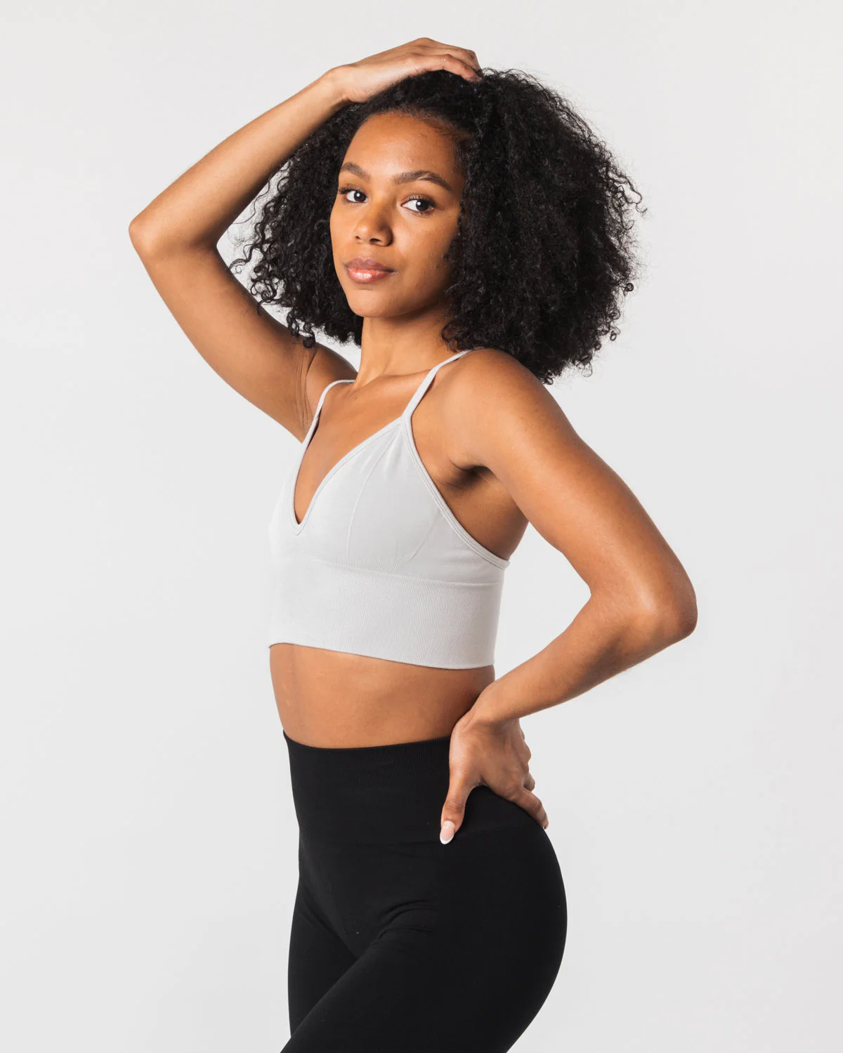 Seamless Ribbed Bra - Oyster Grey - Image 3