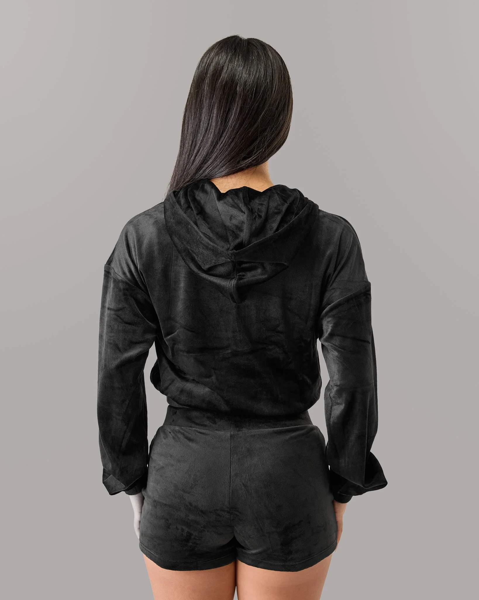 Velour Zip Hoodie - Black - Image 4