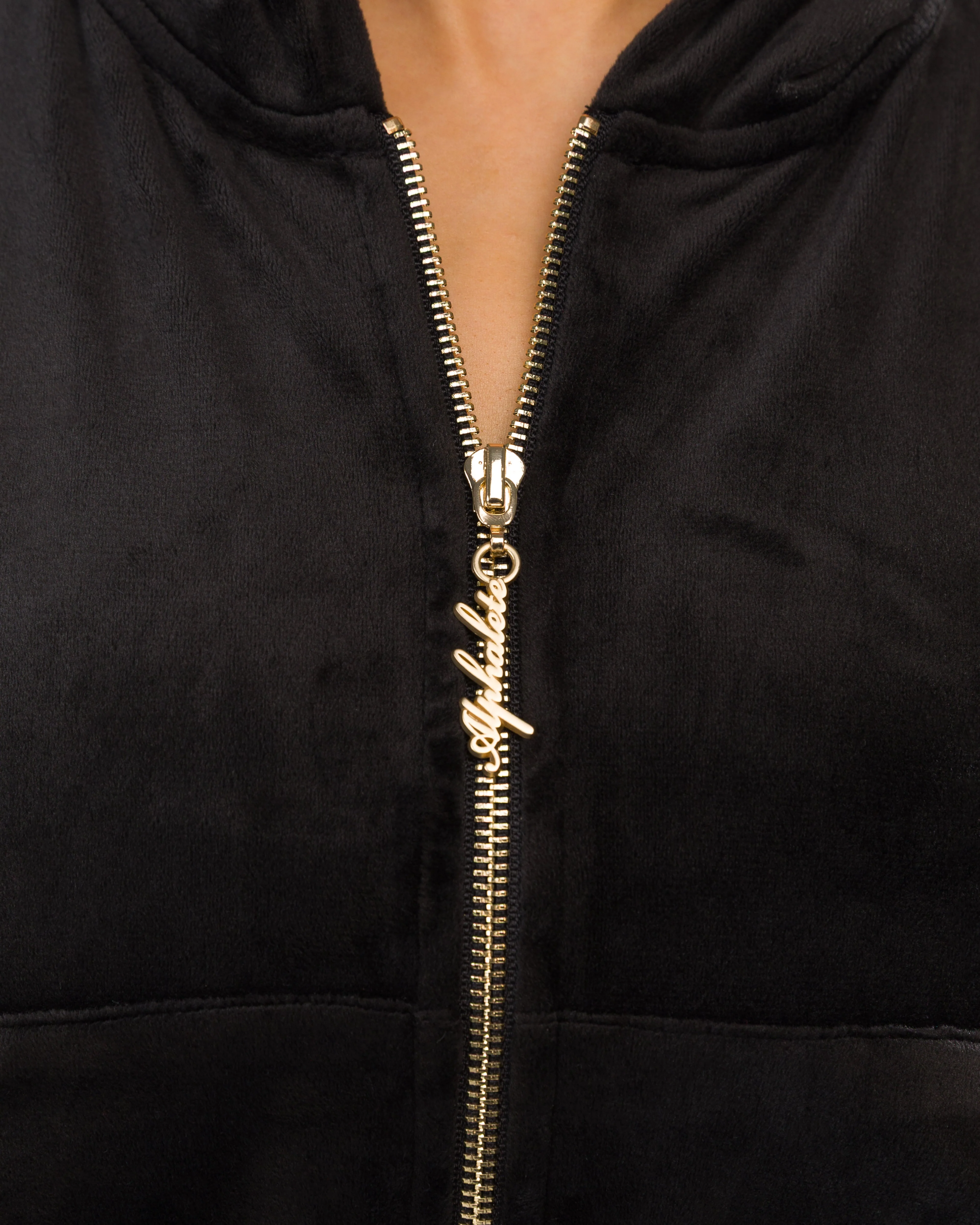 Velour Zip Hoodie - Black - Image 5