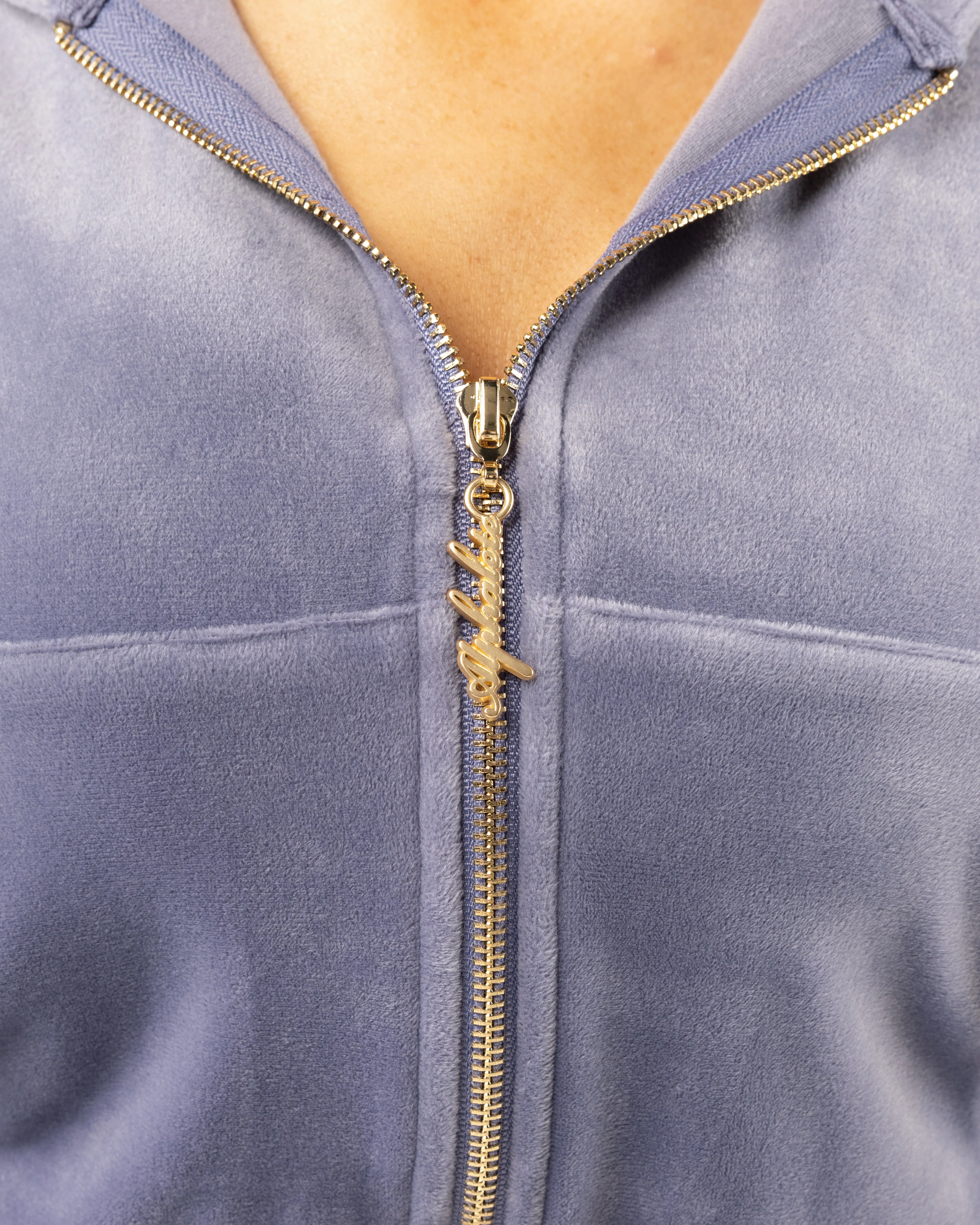 Velour Zip Hoodie - Dusty Blue - Image 5